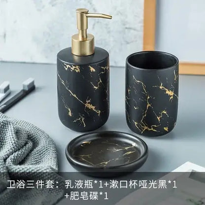 Nordic Matte Bathroom Accessories Set Elevate your bathroom into a sanctuary of opulence with our Nordic Matte Gold Ceramics Bathroom Accessories Set. Imbued with a touch of Scandinavian charm, this exquisite ensemble exudes sophistication while seamlessl