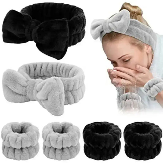 Plush Bow Hair & Wristband Set Upgrade Your Daily Skincare RoutineElevate your skincare regimen with the Cute Fleece Face Wash Set. Keep your hair back and face clear during your beauty routine with this adorable and functional set.Stay Stylish While You