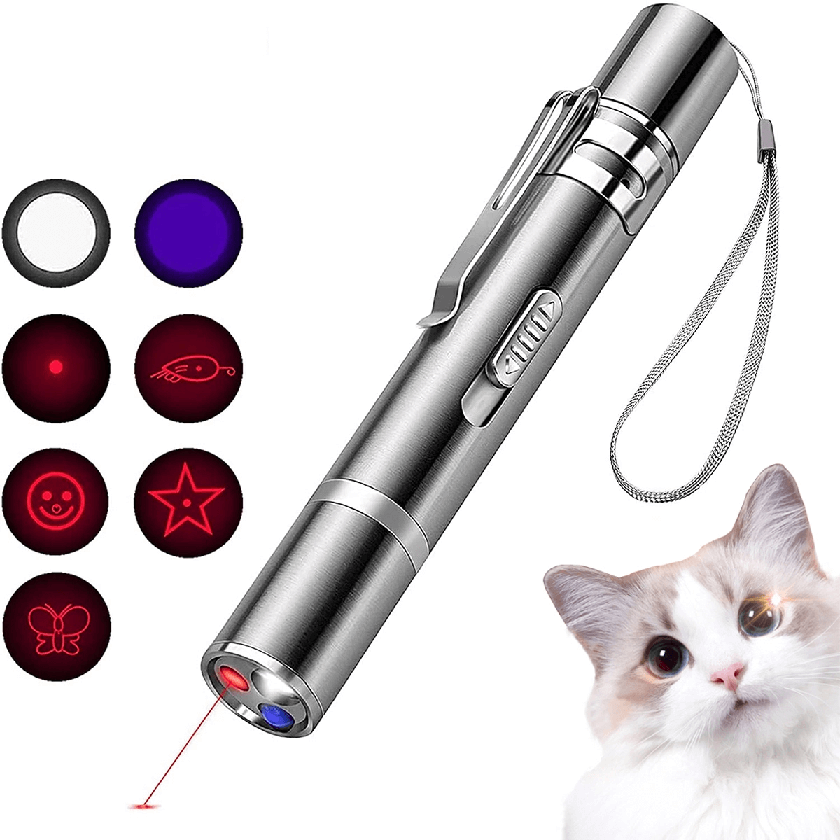 7-in-1 Interactive Cat Laser Toy 7-in-1 Modes & Multiple Functions: This versatile cat toy features 5 laser patterns red dot, mouse, butterfly, smiley face, and star. $10.98 Kind Nest