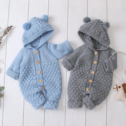 Ear Knit Romper With Hoodie Wrap Your Little One in Cozy Comfort with Our Ear Knit Romper HoodieImagine your baby wrapped in the softest knit fabric, snuggled up in a romper with an adorable hoodie. This piece is perfect for chilly days, ensuring your chi