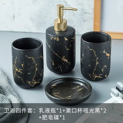 Nordic Matte Bathroom Accessories Set Elevate your bathroom into a sanctuary of opulence with our Nordic Matte Gold Ceramics Bathroom Accessories Set. Imbued with a touch of Scandinavian charm, this exquisite ensemble exudes sophistication while seamlessl