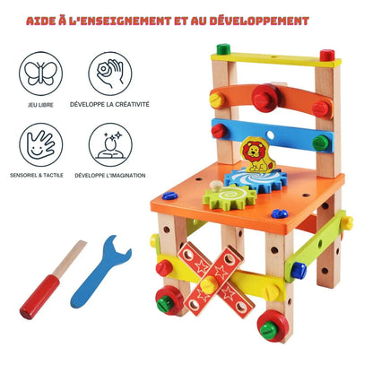 Chaise Montessori Discover the World of DIY with the "BricoKid" Montessori Chair - Awakening, Creativity, and Learning for Young Builders!Imagination and dexterity lie at the heart of play with our "BricoKid" Montessori Chair. This educational game, desig