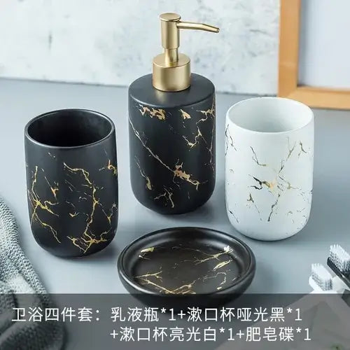 Nordic Matte Bathroom Accessories Set Elevate your bathroom into a sanctuary of opulence with our Nordic Matte Gold Ceramics Bathroom Accessories Set. Imbued with a touch of Scandinavian charm, this exquisite ensemble exudes sophistication while seamlessl