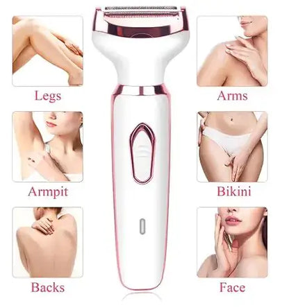 4-in-1 Electric Women’s Epilator USB Material: ABS PlasticSize: 13.8 x 2.5 cm (Product), 23 x 13 x 3.5 cm (Package)Power: USB, 5V 1A, 3WCleaning: Whole body washablePackage Includes:1 Epilator (1 host, 1 shaver, 1 eyebrow trimmer, 1 nose hair trimmer, 1 U